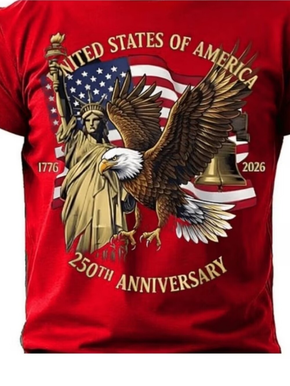 A VERY GOOD LOOKING T-SHIRT- RED USA 250th Anniversary Patriotic T-Shirt